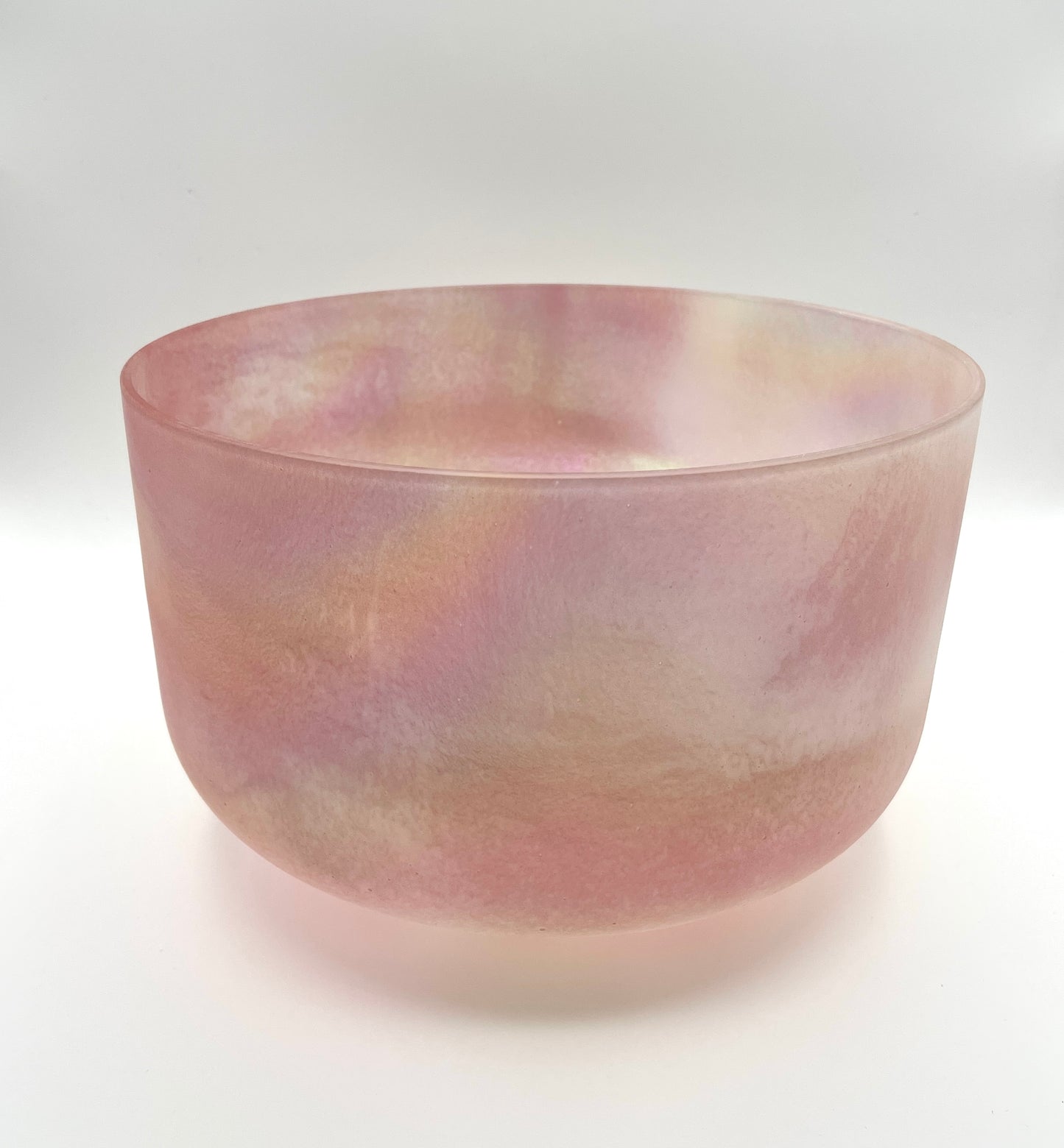 12" E+15 Pink Himalayan Salt, Platinum (inside) Frosted Crystal Tones Alchemy Crystal Singing Bowl