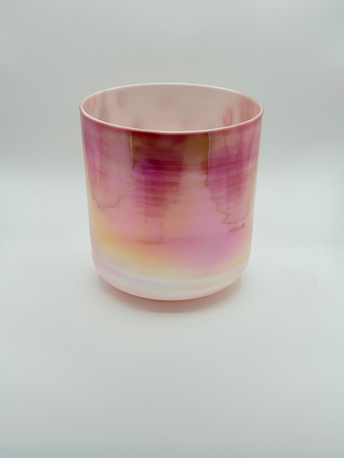 8" B+40 Rose Quartz, Platinum, Frosted Rim Inside Celestial Rings