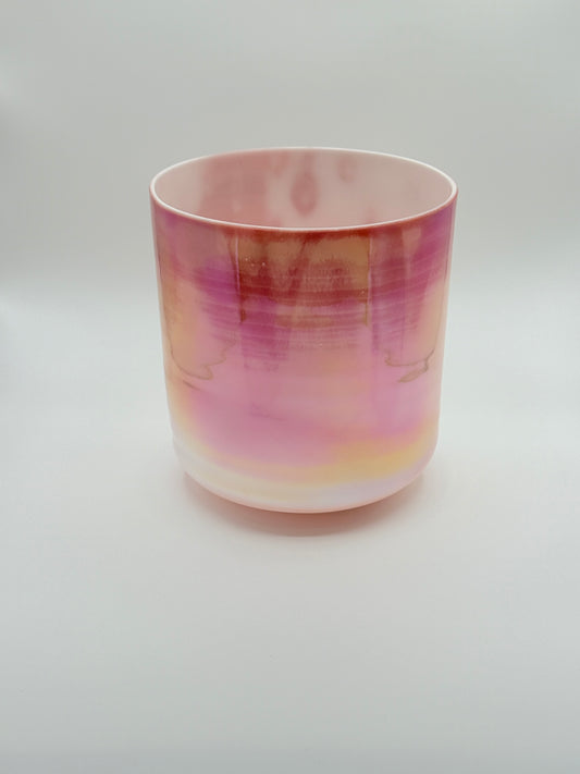 8" B+40 Rose Quartz, Platinum, Frosted Rim Inside Celestial Rings