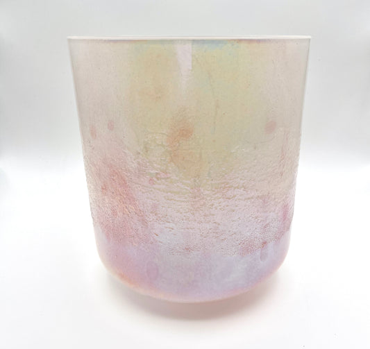 8" C+25 Lemurian Seed, Rose Quartz, Palladium Tall, Frosted Inside, Morph Crystal Tones Alchemy Crystal Singing Bowl